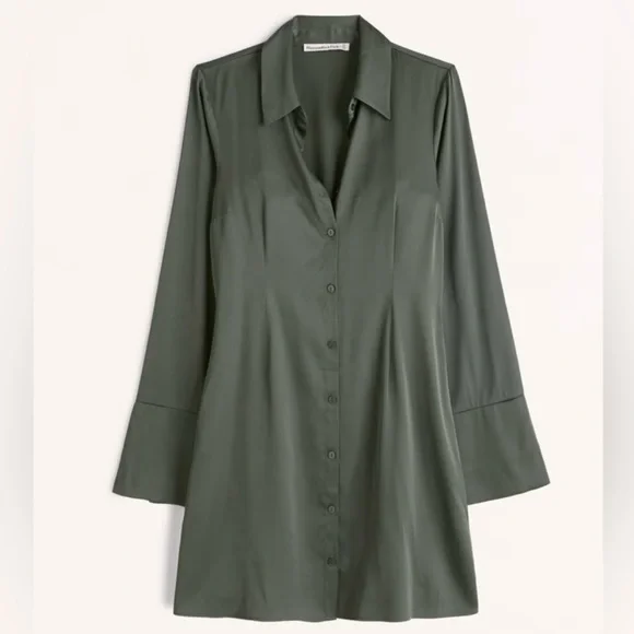 olive satin shirt dress Olive Satin Wrap Long Sleeve Mini Dress  AX Paris